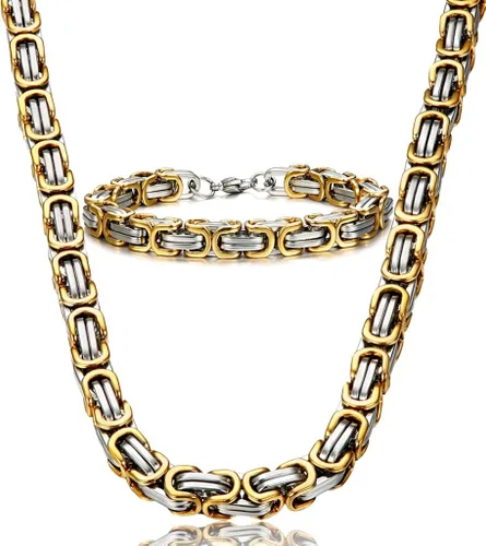 Jstyle Collar de cadena de acero inoxidable para hombre Pulsera bizantina para hombre Juego de joyas para hombre de 85 pulgadas y 2224 pulgadas