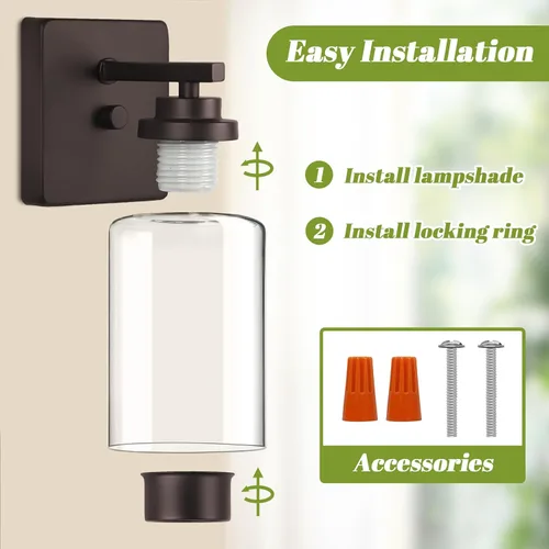 Miniatura 5 de VerRon Juego de 2 apliques de pared para baño, lámparas modernas de tocador, faroles de montaje de bronce cepillado al óleo, luces de pared