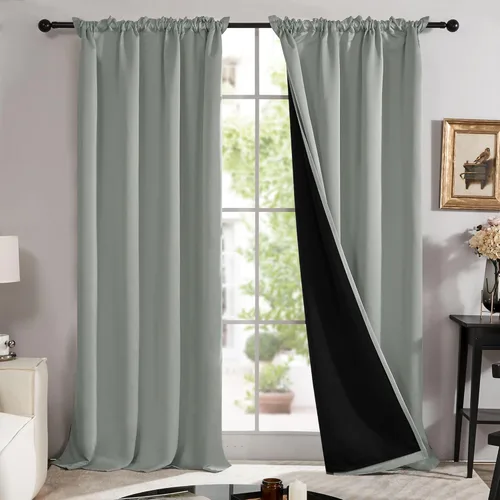 Miniatura 79 de Deconovo Cortinas 100% opacas, cortinas de ventana con aislamiento térmico, paneles reductores de ruido, cortinas de forro negro, con ojales