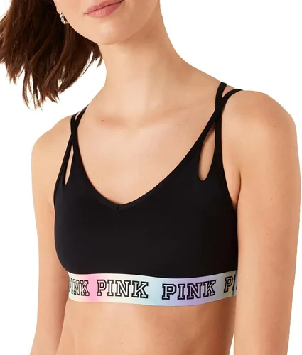 Victoria's Secret Pink Ultimate - Brasier deportivo de bajo impacto para mujer, brasier deportivo, color negro (S), Negro puro