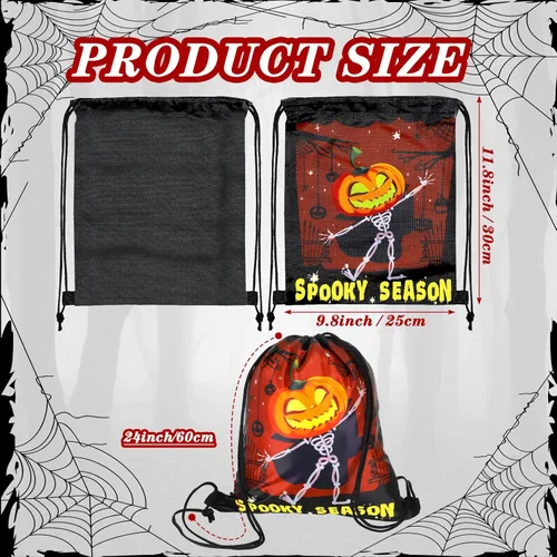 Miniatura 3 de Sanwuta 18 bolsas de cordón de Halloween a granel, bolsas de regalo de calabaza, golosinas, dulces, mochila con cordón, mochila de fantasma