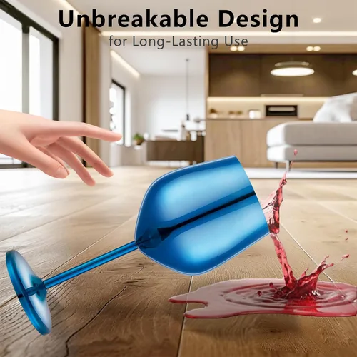 Miniatura 2 de UNISWEET Juego de 4 copas de vino de acero inoxidable irrompibles azules de 18 oz, copas de vino únicas de metal para exteriores, viajes, camping