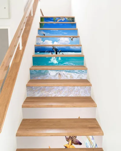 Miniatura 10 de FLFK - Adhesivos para escalones de playa al amanecer - Juego de 15, calcomanías pela y pega para peldaños de escaleras, 39.3"x7.08" Gxl3203