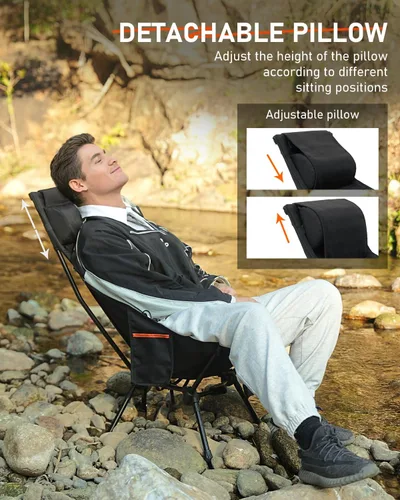 Miniatura 4 de NOVSIGHT Sillas de camping – Silla de camping de respaldo alto con reposacabezas y pies ajustables, marco de aluminio ligero, silla de campamento