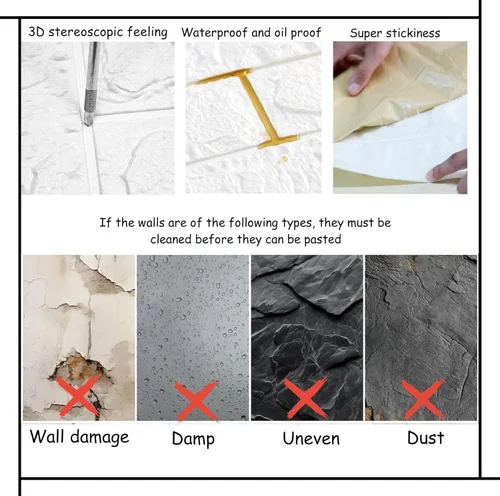 Miniatura 6 de Paneles de pared 3D para despegar y pegar en piedra roja y blanca, 10 piezas de papel tapiz 3D de piedra de espuma XPE, paneles de pared de ladrillo