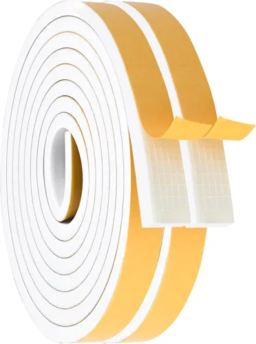 Miniatura 23 de Burlete de cinta de espuma autoadhesiva blanca para puertas y ventanas de 1 pulgada × 3/4 pulgada × 13 pies, tira de sellado de espuma de alta Blanco