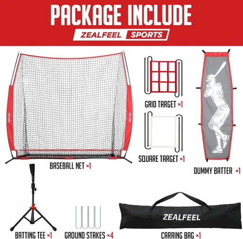 Miniatura 6 de ZEALFEEL Red de béisbol, red de lanzamiento y bateo de 7 x 7 pies con bateador ficticio, sistema grande de recolección de pelotas, 2 zonas