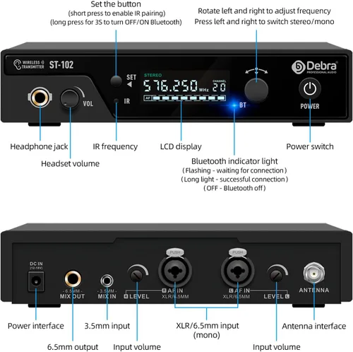 Miniatura 5 de D Debra Pro ST-102 & ST-202 & M-PROI Sistema de monitor in-ear estéreo inalámbrico Sistema de receptor Bodypack, rendimiento con 100 frecuencias