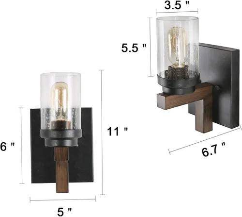 Miniatura 2 de Aplique de pared rústico con vidrio sembrado, lámpara de pared de granja para montaje en pared negro (Black 2 Lights)
