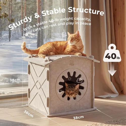 Miniatura 5 de Casas para Gatos de Interior: Casa Cueva de Fieltro para Gatos, Resistente a Arañazos, Cálida con Aislamiento y Cubierta, Tienda Refugio para Regalo