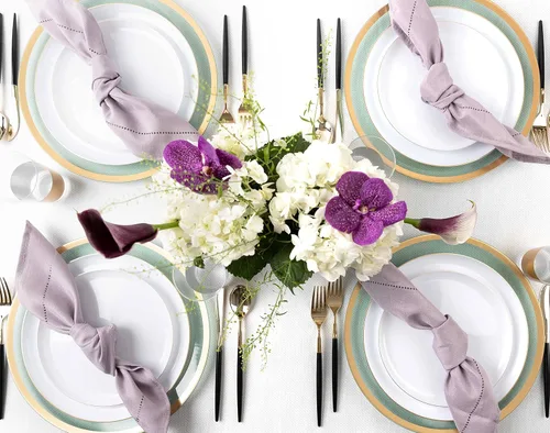 Miniatura 5 de [30 unidades de 6.3 pulgadas] Platos de fiesta de plástico blanco con borde dorado Colección Premium pesado elegante vajilla desechable Color blanco