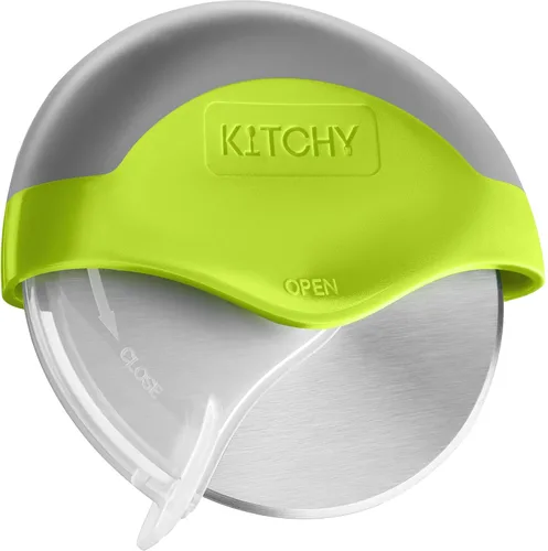 Miniatura 9 de Rueda para cortar pizza con protección para cuchilla Kitchy, rebanador súper afilado y fácil de limpiar, de acero inoxidable, Rojo