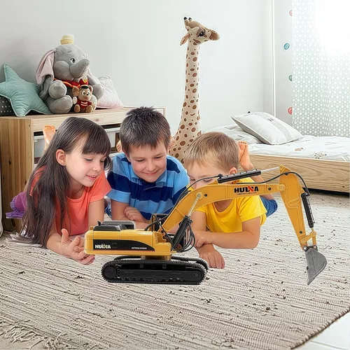 Miniatura 7 de Qcar Excavadora grande para vehículos de construcción, excavadora hidráulica de aleación resistente, escala 1:40, camión de juguete para niños de 8