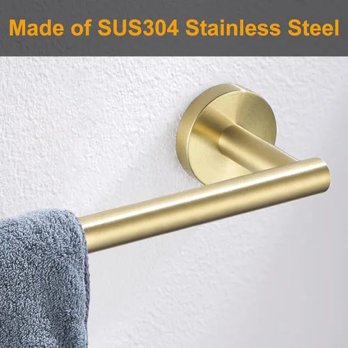 Miniatura 3 de Nolimas Toallero de mano de baño dorado cepillado, barras individuales, barra de toalla clásica de acero inoxidable montado en la pared, barra