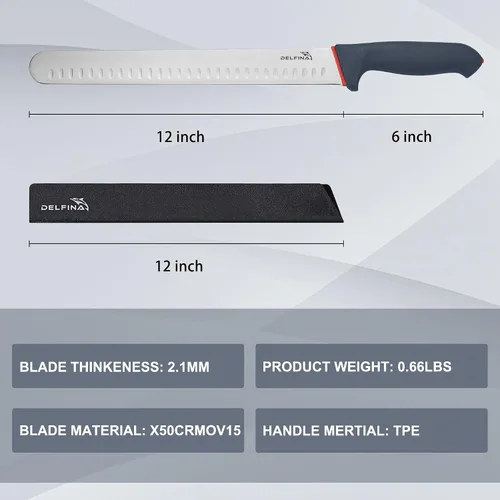 Miniatura 7 de DELFINA - Cuchillo para cortar pechuga de 12 pulgadas con funda y mango de agarre suave, cuchillo afilado de alta calidad para cortar carne, ideal