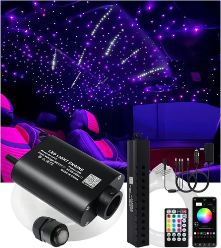 Miniatura 8 de 32W RGBW APP luces de fibra óptica, kit de luces de techo de estrella de tamaño pequeño, activadas por música, 450 piezas, 0.75mm, 9.8 pies/3m