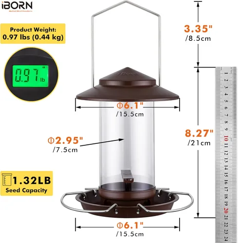 Miniatura 2 de iBorn Comedero de pájaros de metal a prueba de ardillas para pájaros para colgar en exteriores para cardenal exterior, capacidad para semillas de 3