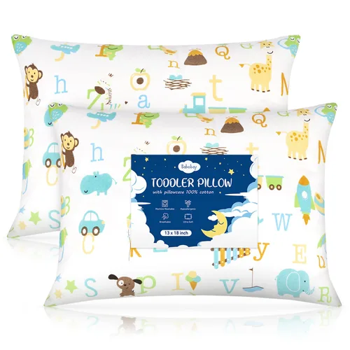 Miniatura 12 de Babebay Paquete de 2 almohadas para niños pequeños, almohadas de algodón de 13 x 18 pulgadas para dormir, lavables a máquina con funda de almohada