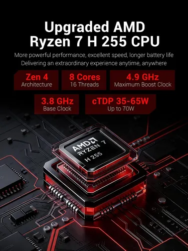 Miniatura 4 de Computadora portátil, pantalla QHD+ de 14 pulgadas, 2880x1800, AMD Ryzen7 H255 (8C/16T hasta 4.9 GHz, 70 W TDP), 32 GB LPDDR5X RAM, 1 TB PCIe 4.0