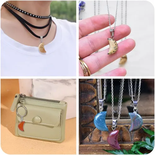 Miniatura 6 de FASHEWELRY 48 colgantes de piedra en forma de luna, 12 estilos mezclados de piedras preciosas naturales, dijes de cristal curativo para hacer joyas