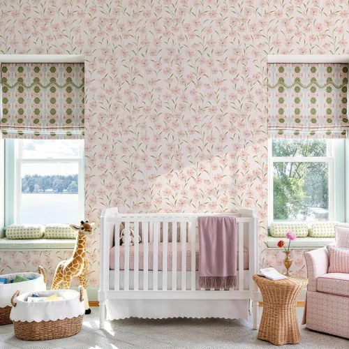 Miniatura 4 de JiffDiff Papel tapiz floral para despegar y pegar, papel de pared de margaritas rosas, flores de verano, habitación de guardería, papel de contacto
