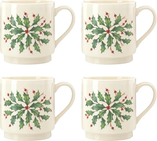Lenox 853763 Juego de 4 tazas apilables de vacaciones, Vajilla de Navidad, para recibir invitados