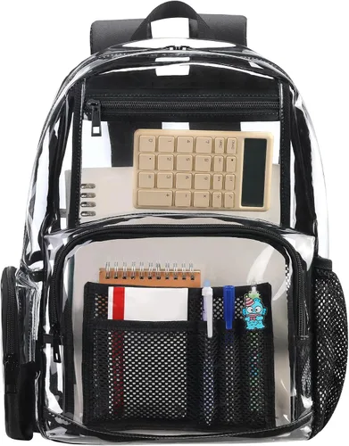 Miniatura 7 de BORMELUN Mochila Ligera Transparente para Escuela, Mochilas Transparentes para Trabajo, Estadio, Concierto, Plástica, Transparente, Negro, X-Grande