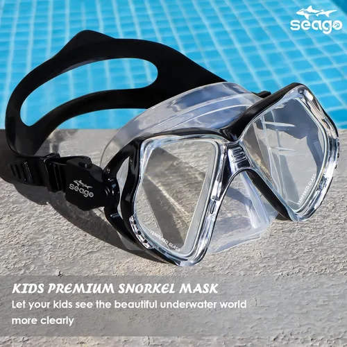 Miniatura 5 de Seago Gafas de natación para niños con cubierta para la nariz, máscara de esnórquel, máscara de buceo y natación, vidrio templado antivaho
