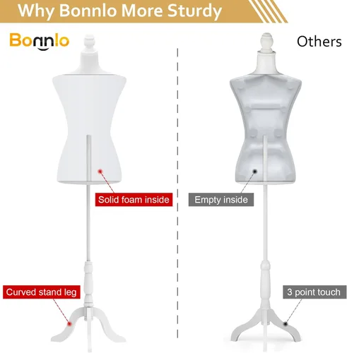 Miniatura 3 de Bonnlo Maniquí de costura, apto para clavar alfileres, para vestido de mujer, con base de trípode de madera., 6 Beige