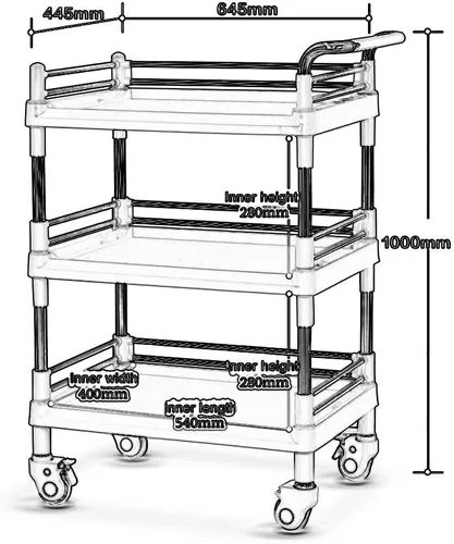 Miniatura 2 de Camiones de mano de almacenamiento, carretillas móviles de cocina, freno de carrito de salón de belleza móvil de 3 niveles, carrito rodante