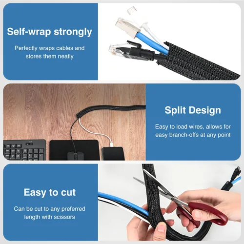 Miniatura 3 de Nilight - Funda para cable, fundas de gestión de cable de 10 pies - 1/2 pulgada, funda trenzada, telar de alambre autoenvolvente dividido