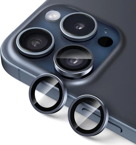 UARMOR - Protector de lente de cámara para iPhone 15 Pro y 15 Pro Max, vidrio templado 9H y anillo de aluminio, HD transparente, kit de fácil