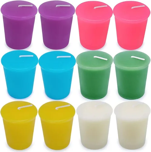 Velas votivas perfumadas, 12 paquetes de velas pequeñas de colores, votivas aromáticas mezcladas a granel, rosa, lavanda, gardenia, bergamota, té