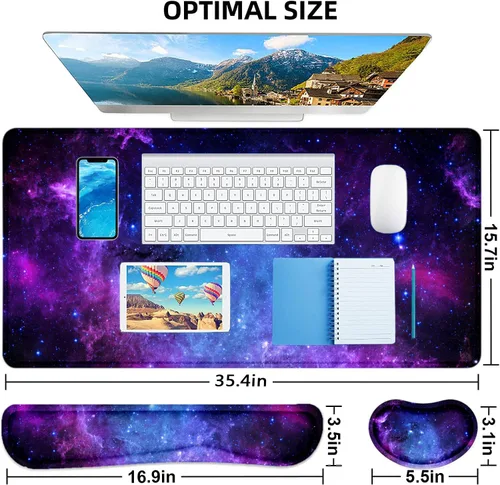 Miniatura 3 de LATEEFAH Alfombrilla de mouse con reposamuñecas, alfombrilla de escritorio + juego de reposamuñecas para teclado, almohadilla de escritorio para 4