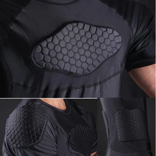 Miniatura 3 de Camisas acolchadas para hombre, camiseta de compresión de manga corta, equipo de protección para el pecho