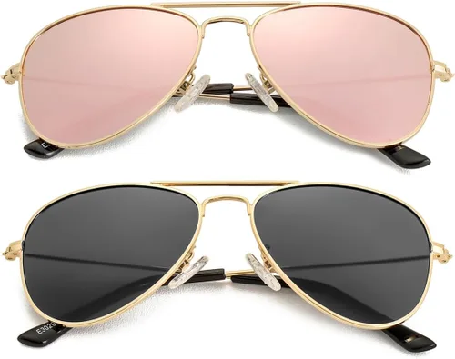 Miniatura 82 de Gleyemor Lentes de sol polarizados estilo aviador para niños y niñas, jóvenes, adolescentes, dos tamaños de 1.969 in y 2.047 in