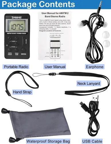 Miniatura 6 de ZHIWHIS AM FM - Mini transistor portátil con batería recargable, sintonización digital personal, radio estéreo de bolsillo con memoria de apagado