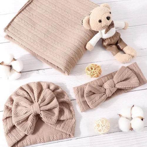 Miniatura 6 de DRESHOW BQUBO Mantas envolventes para bebés niñas, juego de 4 accesorios para recién nacidos con gorro a juego y cinta con moño con tarjeta de 1