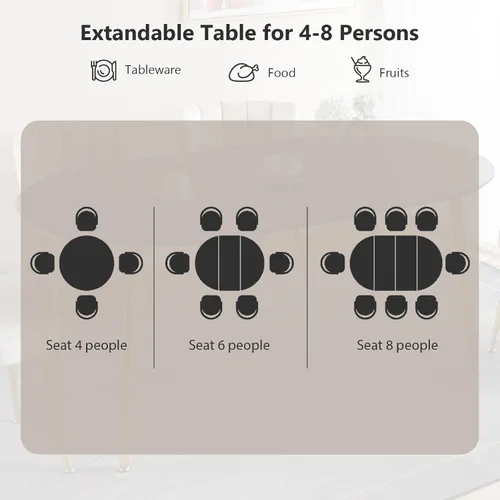 Miniatura 5 de Mesa de comedor redonda extensible de 70 pulgadas para 4 y 6 pulgadas, moderna mesa de comedor ovalada, mesa de comedor grande expandible