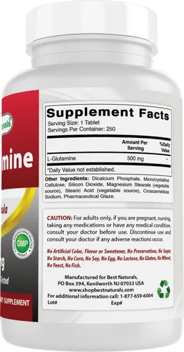 Miniatura 6 de Best Naturals L-Glutamina 500 mg 250 Comprimidos