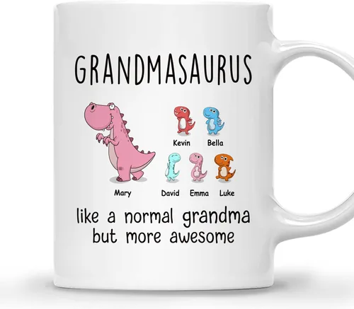Miniatura 26 de Gossby Taza personalizada (1 niño) AUNTASAURUS Like a Normal Aunt but More Awesome - Taza de café para la abuela de parte de la nieta, nieto