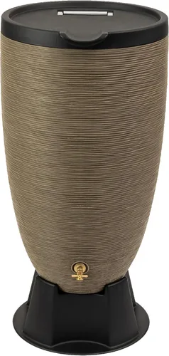 RTS Home Accents Barril de lluvia Newport de 50 galones con soporte y tapa extraíble, color arenisca