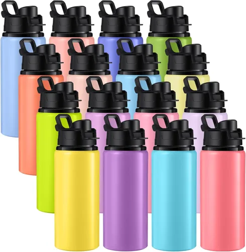 Miniatura 8 de Sunnyray 16 Piezas Botellas de Agua de Aluminio a Granel Multicolor Reutilizables Botella Deportiva con Tapas a Presión Paquete Múltiple Frasco
