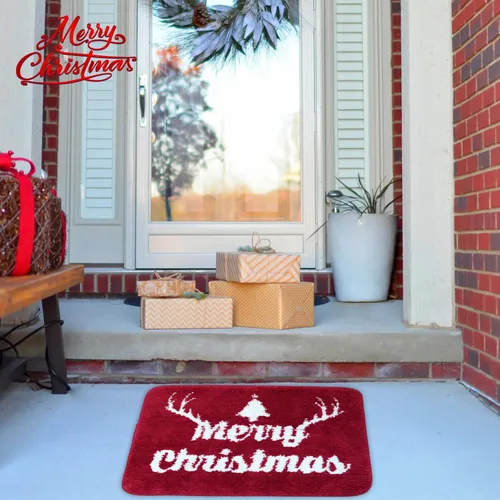 Miniatura 3 de Decoraciones de Feliz Navidad, alfombras de baño rojas, bonita decoración navideña, tapetes de baño para baño, parte trasera antideslizante, lavable