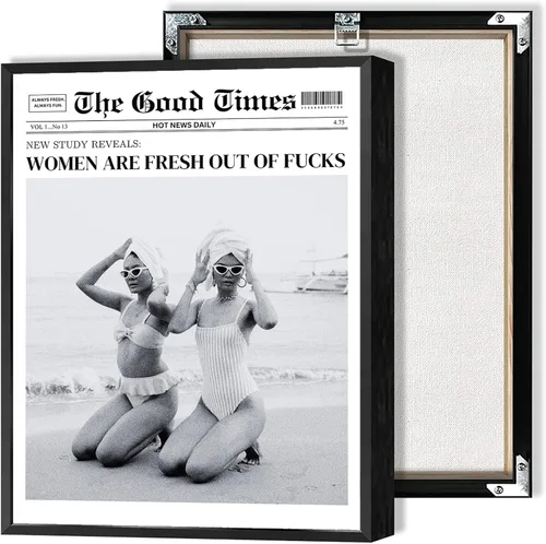 Miniatura 27 de Arte de pared retro de feminismo en blanco y negro, arte de pared de periódico con texto en inglés "Be Your Own Daddy", carteles de lienzo