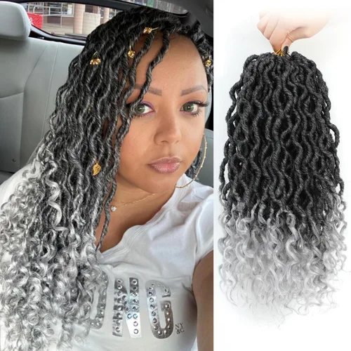 Miniatura 28 de Trenzas postizas Goddess, 6 paquetes de 18 pulgadas, cabello lacio, trenzado con ganchillo, para mujeres negras, trenzas postizas ombre con puntas