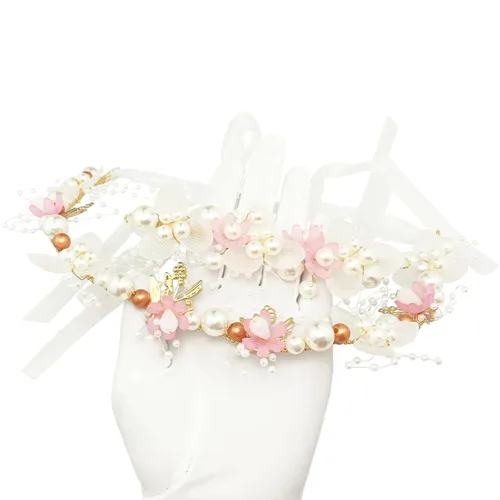 Miniatura 7 de Tocado de flores de perlas de boda con ramillete de muñeca a juego para mujer, accesorios para fiesta de cumpleaños (estilo rosa)