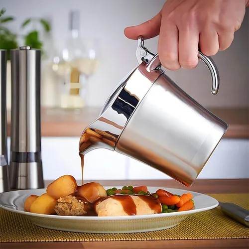 Miniatura 7 de Salsa de doble pared con aislamiento térmico de acero inoxidable 304 Salsa de barco Serveware para bebidas Olla de cocina Jarra para servir