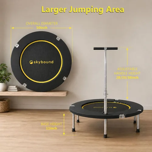 Miniatura 7 de SkyBound Mini Rebounder Trampoline for Adults Foldable Fitness Rebounder with Adjustable T-Bar Handle - 40" Exercise Trampoline for Kids & Adults