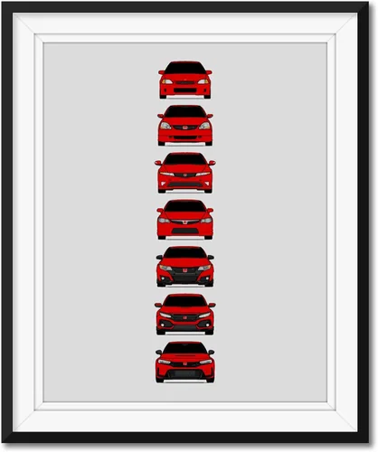 Miniatura 17 de Custom Car Posters Póster hecho a mano compatible con Honda Civic Type-R Generations e impresión de Civic Type R